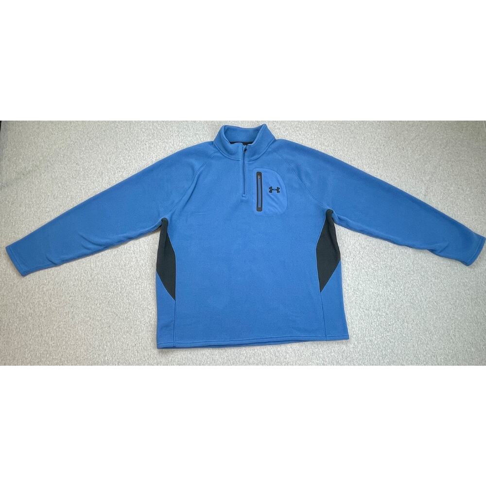 Under Armour Sweater Men XXL Blue Fleece Performance 1/4 Zip Mock Neck